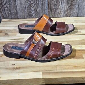 Fratelli Select Men's Leather Slide Sandals Two-Tone Brown Tan Size 13 M